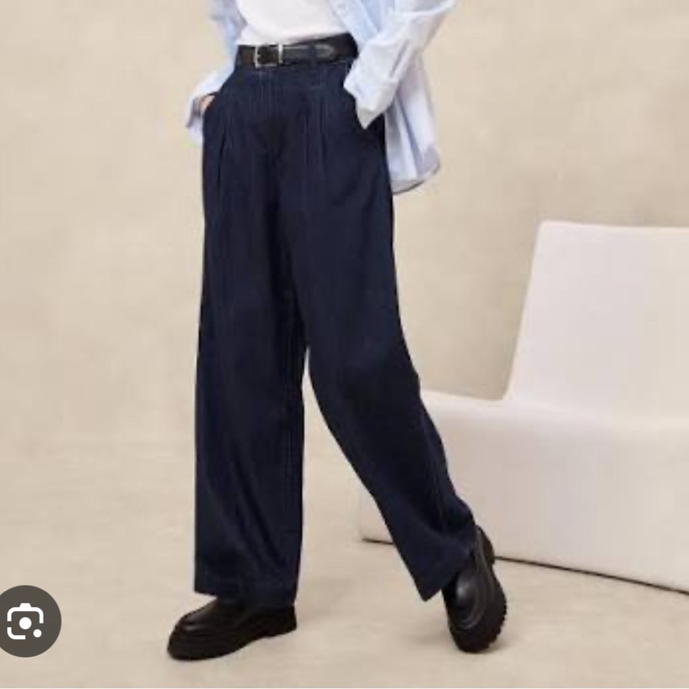 Banana Republic Luxe High Rise Wide Leg Pleated Trouser Jeans NWT